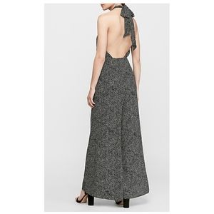 Express Dotted Polka Dot Black White Halter Neck Wide Leg Low Back Jumpsuit